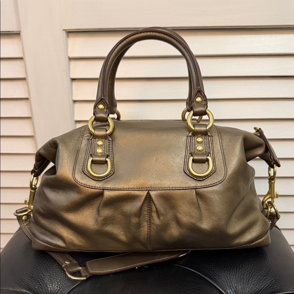 Coach Metallic Leather Satchel | Brass Hardware | Vintage Style | Bronze - Picture 5 of 9
